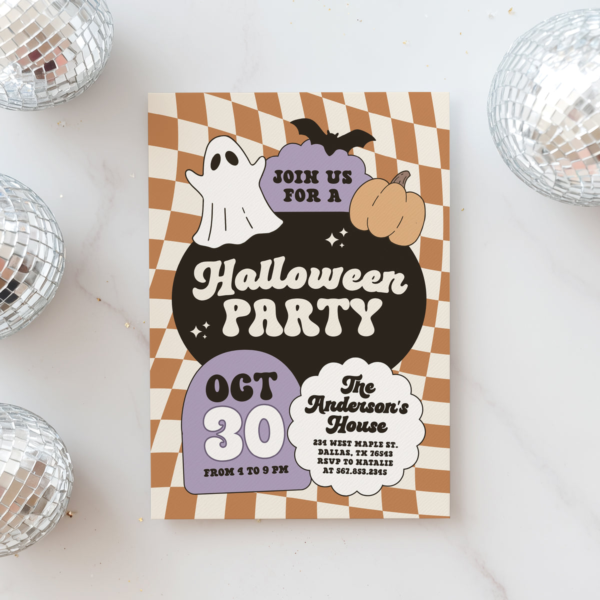 Retro Checker Halloween Party Invitation