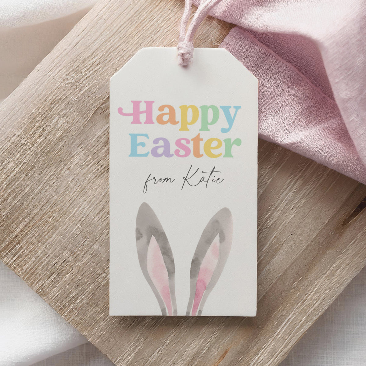 Bunny Ears Happy Easter Tag Template