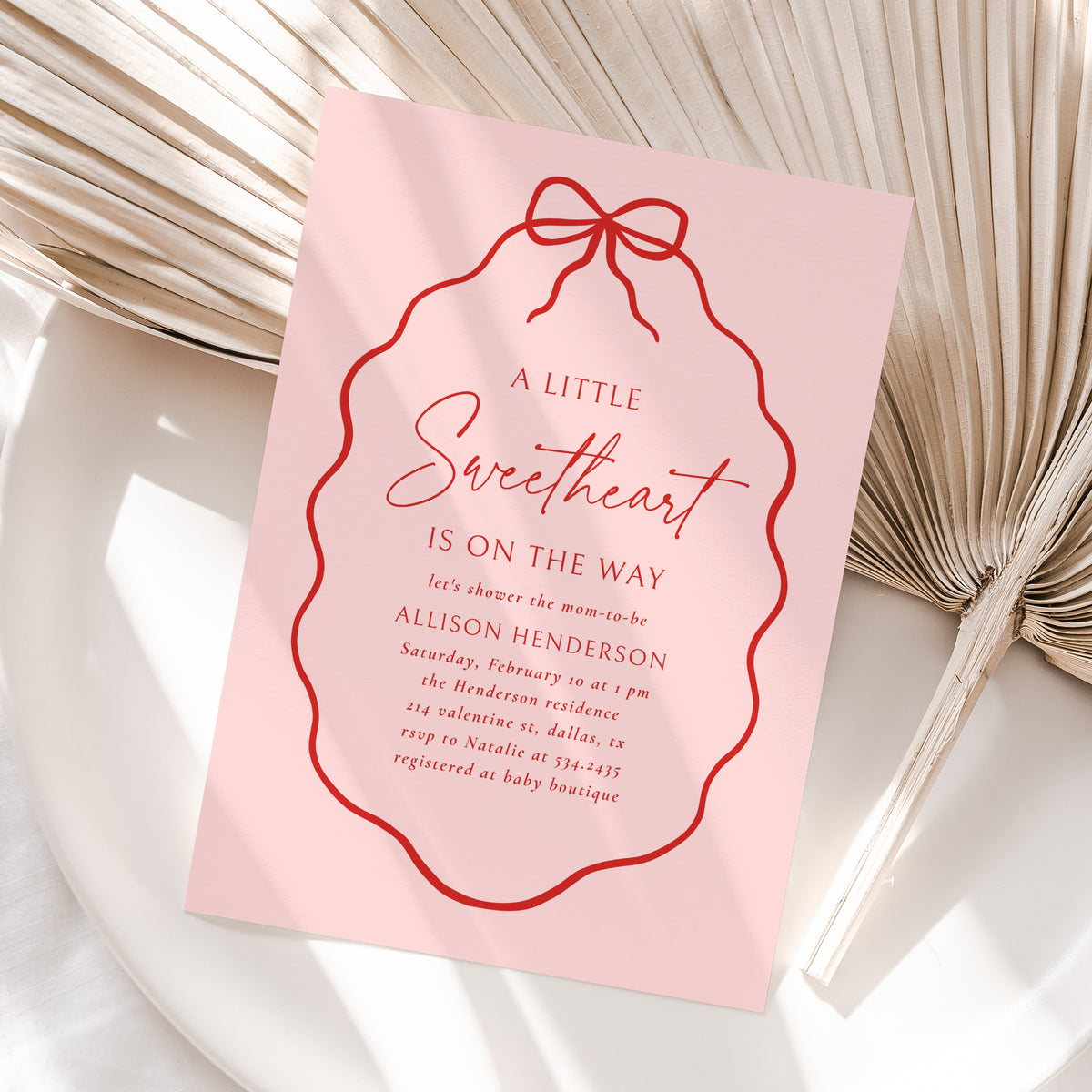 Little Sweetheart Hand Drawn Bow Baby Shower Invitation