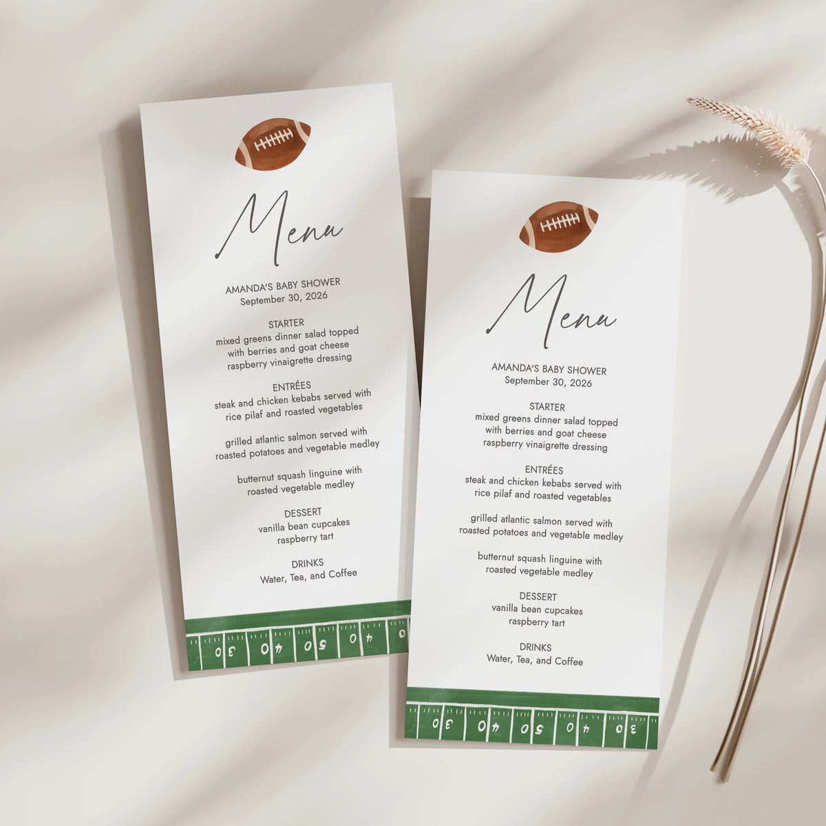 Football Baby Shower Menu Template