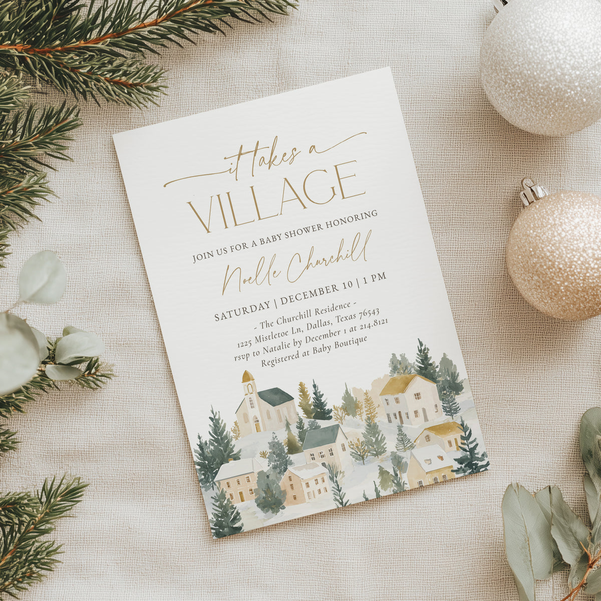 It Takes a Village Winter Baby Shower Invitation