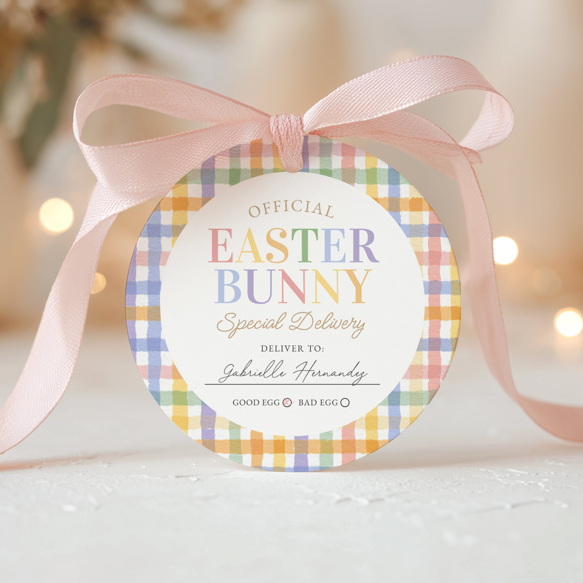 Round Gingham Easter Delivery Tag