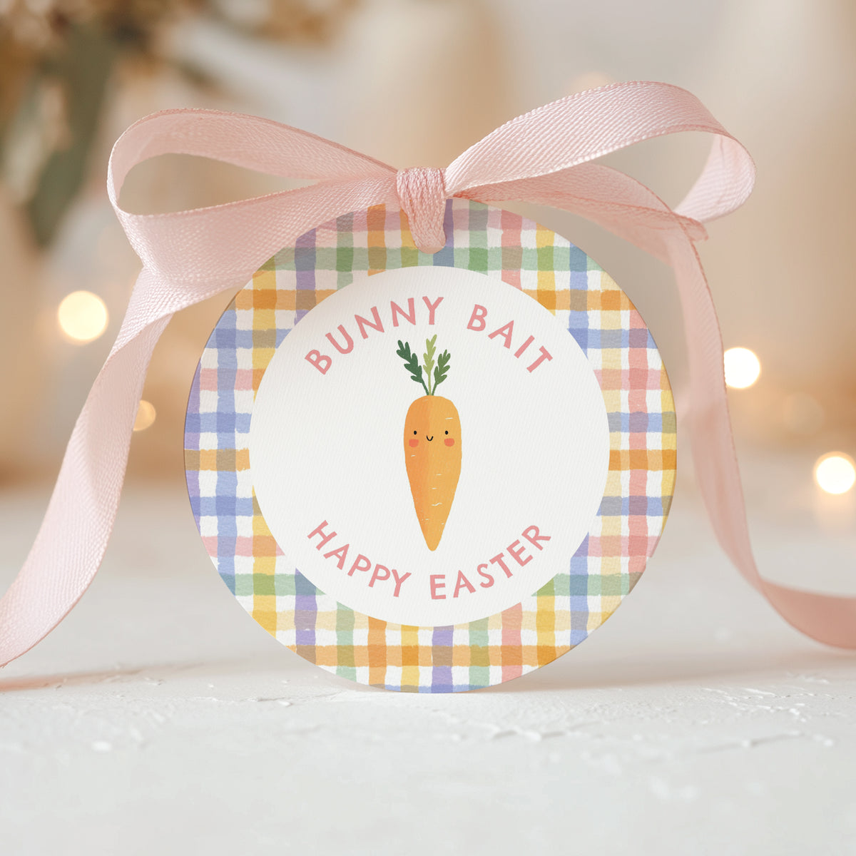 Round Gingham Bunny Bait Easter Tag