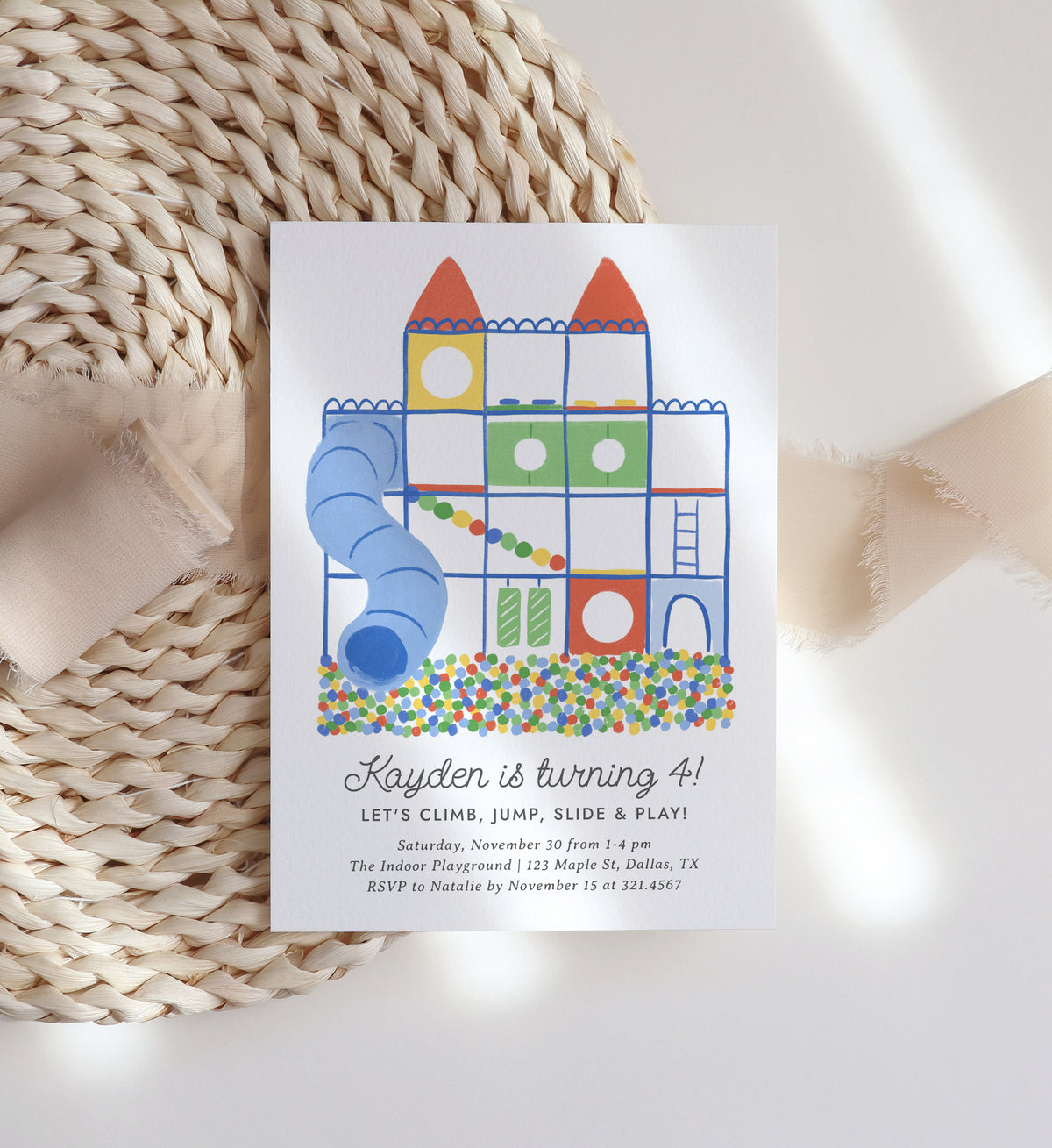 Rainbow Indoor Playground Birthday Invitation