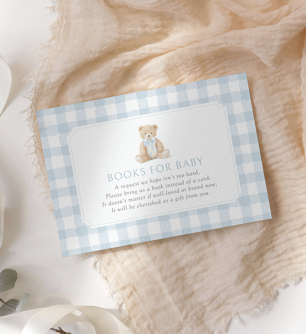 Blue Gingham Teddy Bear Books for Baby Card