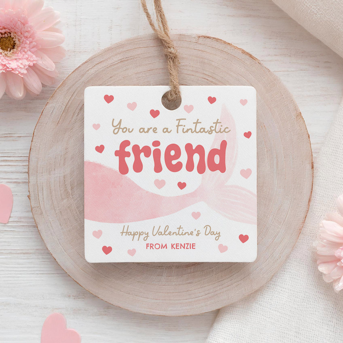 Pink Mermaid Valentine's Tag Template