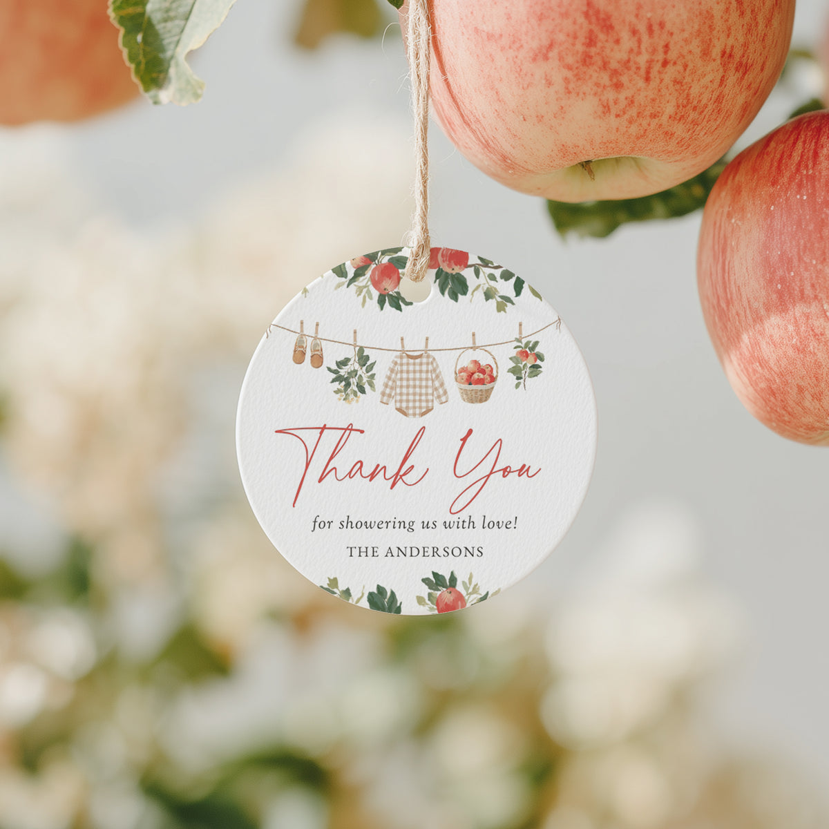 Apple Baby Shower Round Favor Tag Template