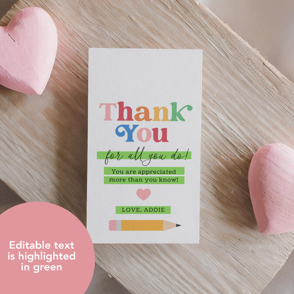 Rainbow Pencil Teacher Appreciation Tag Template