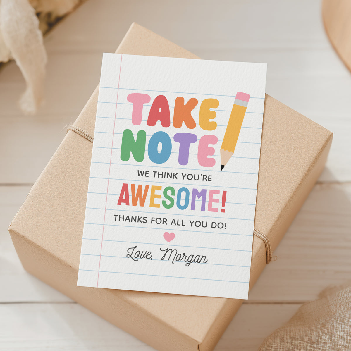 Take Note Notebook Teacher Appreciation Tag Template