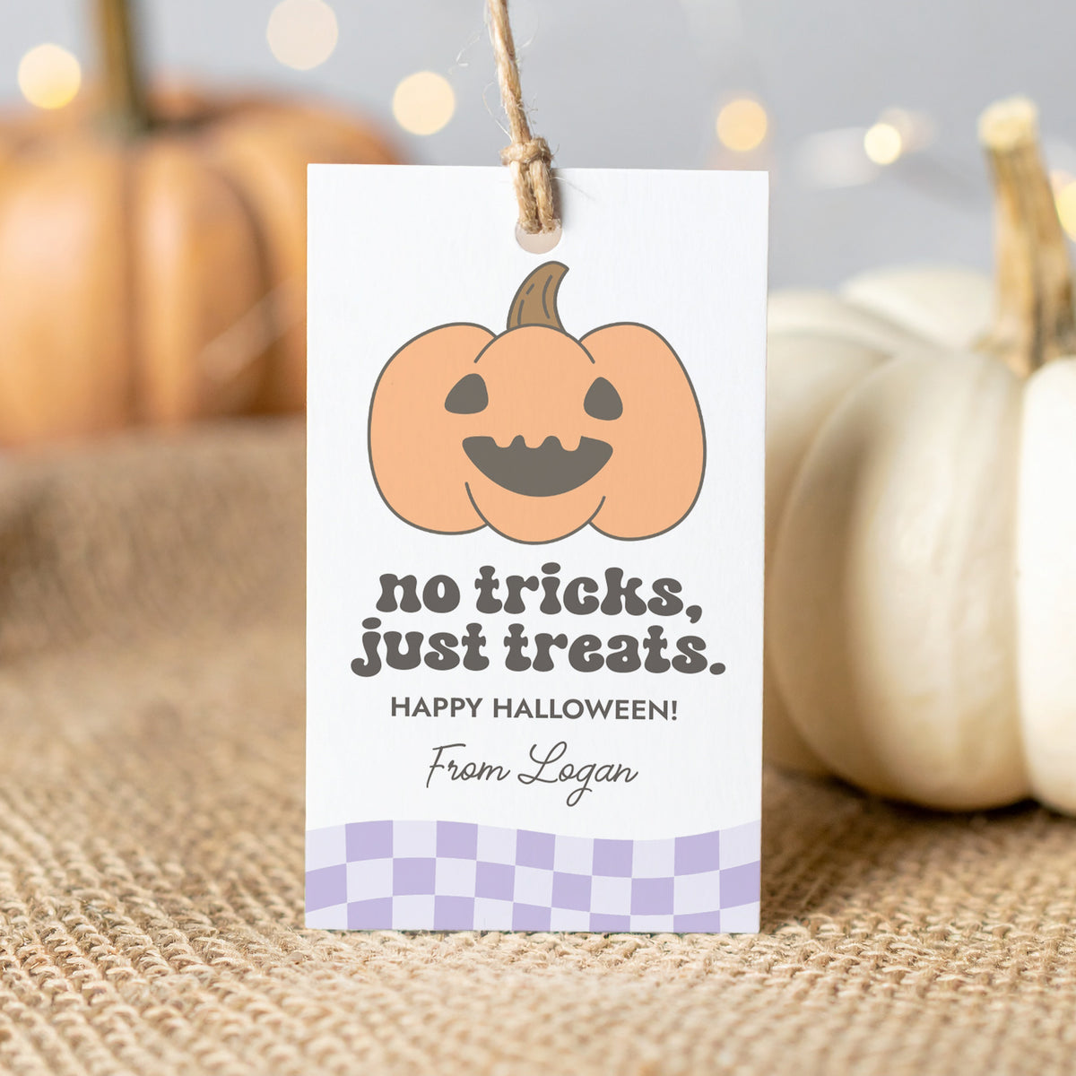 Halloween Tag Template (No Tricks Retro Pumpkin)