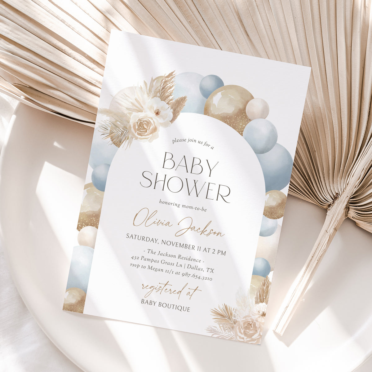 Blue Balloon Arch Baby Shower Invitation