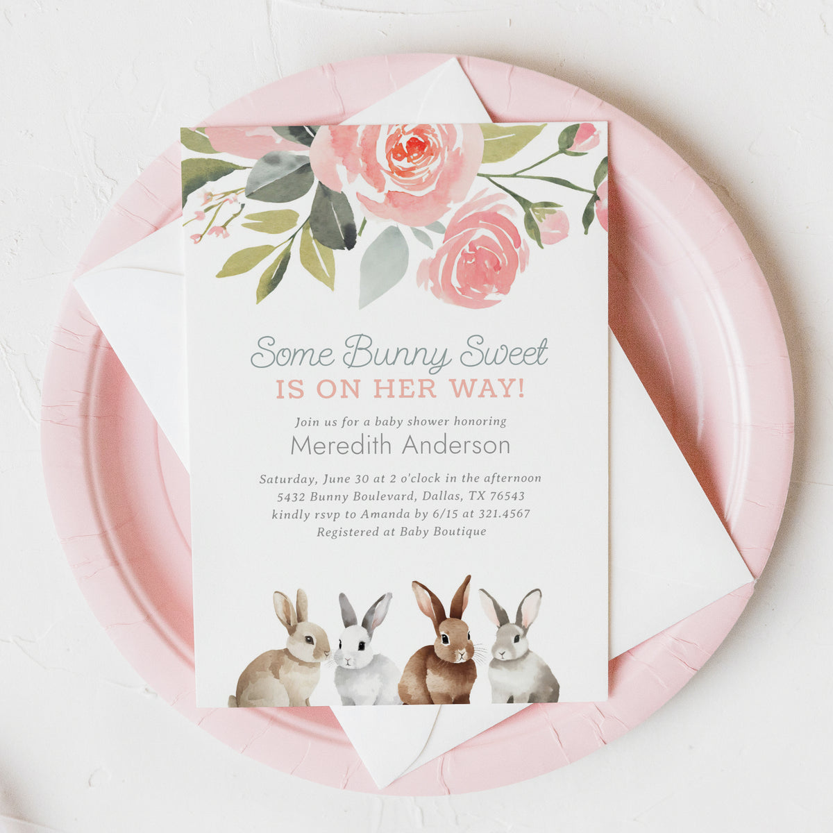 Floral Bunny Baby Shower Invitation