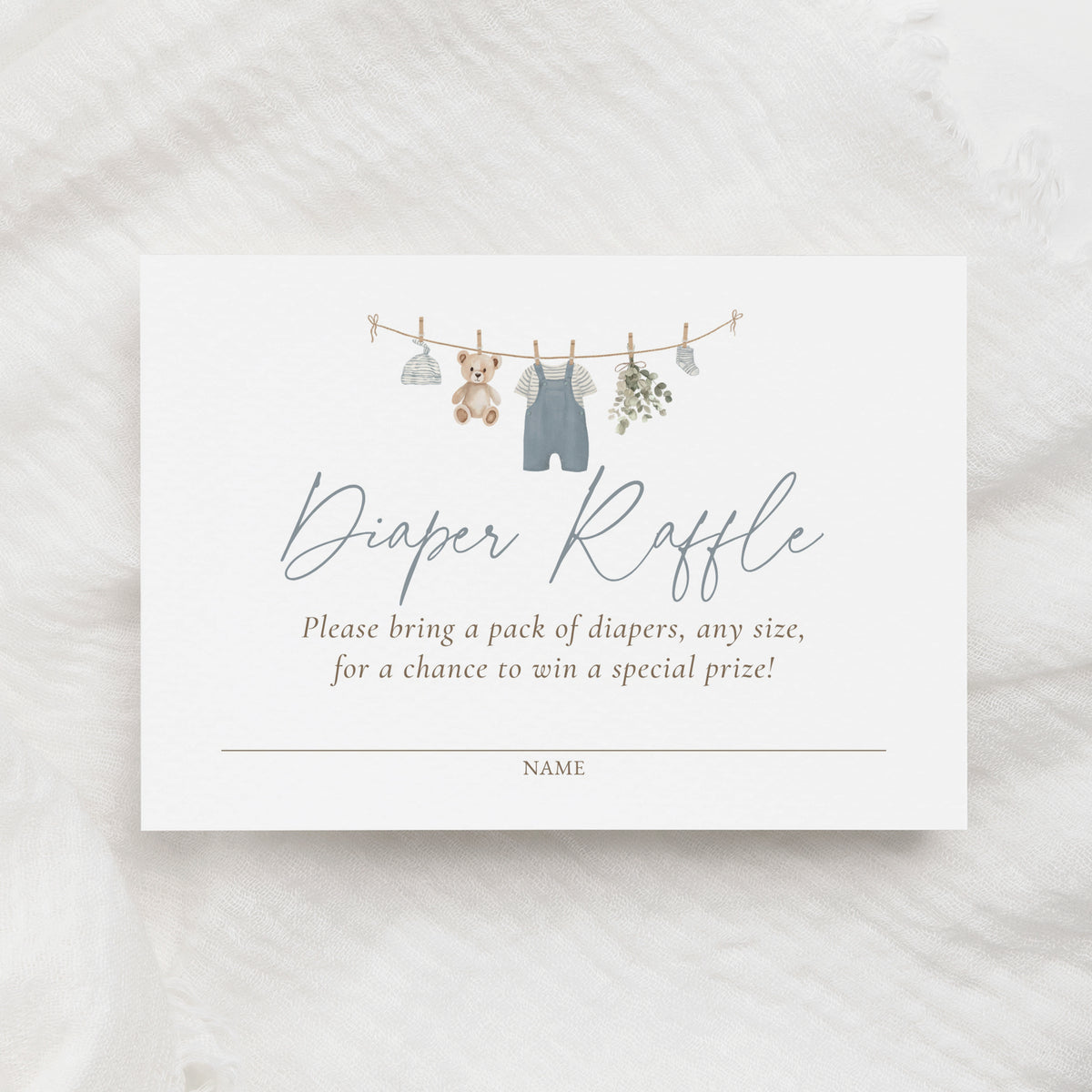 Blue Overalls Clothesline Baby Shower Diaper Raffle Ticket