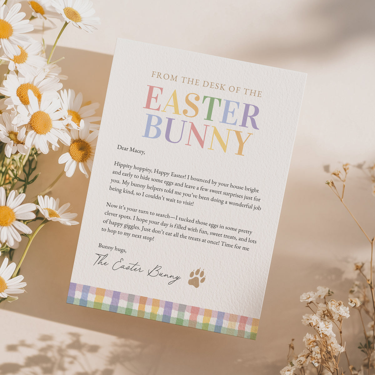 Gingham Easter Bunny Letter