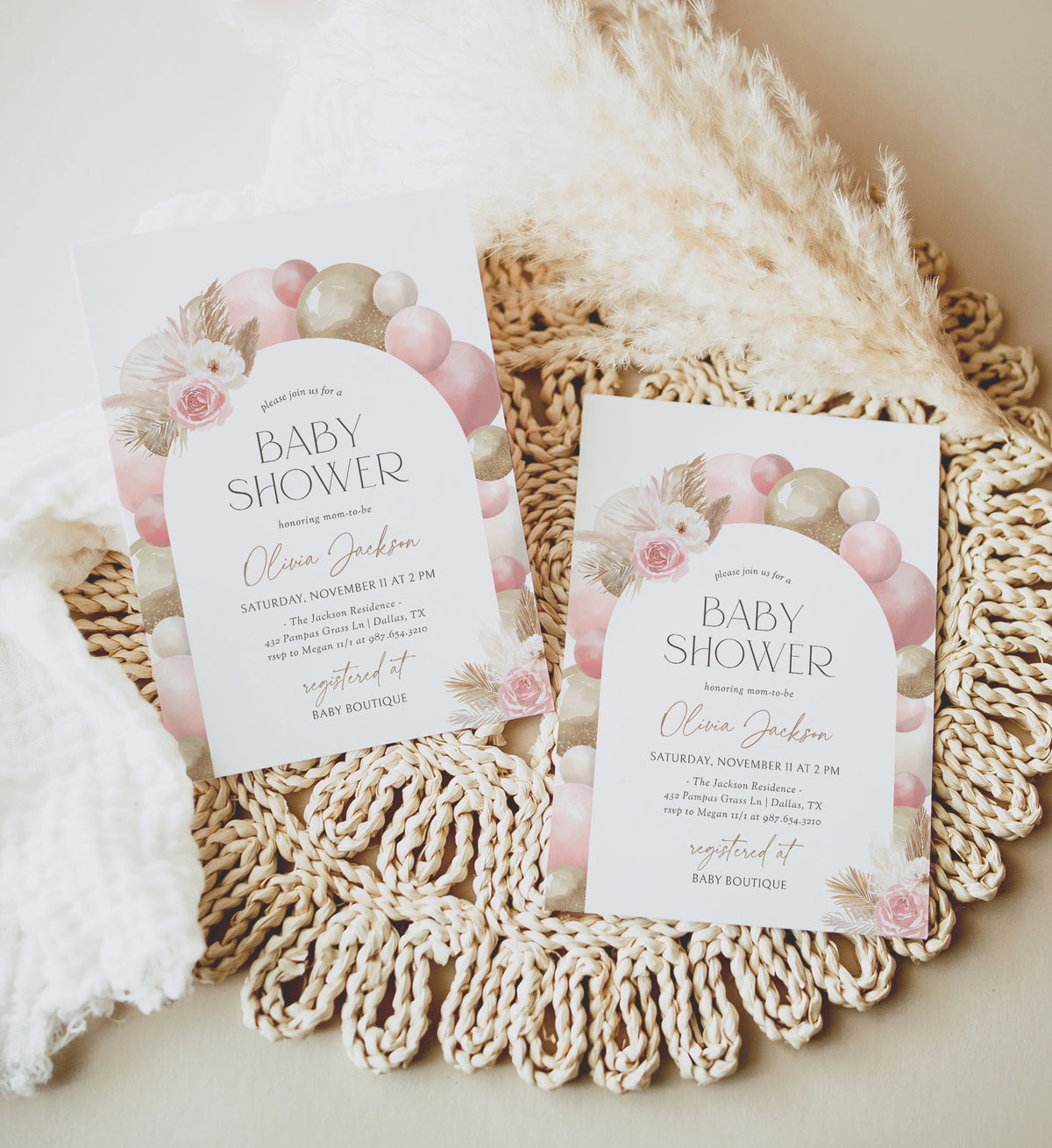 Pink Balloon Arch Baby Shower Invitation