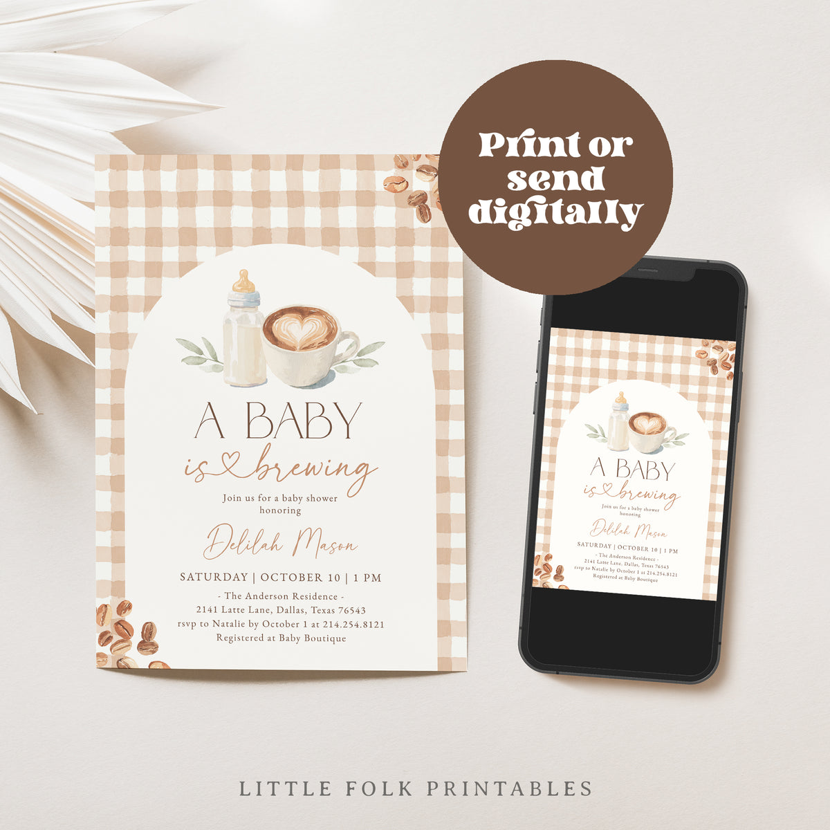 Gingham Coffee Baby Shower Invitation