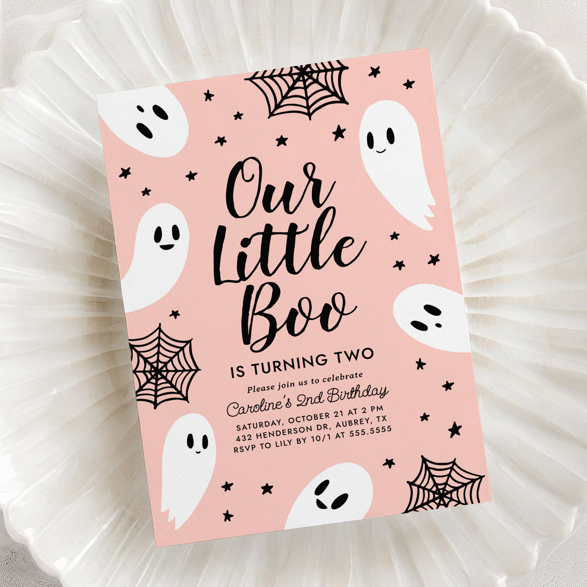 Little Boo Birthday Party Invitation Template (Pink)