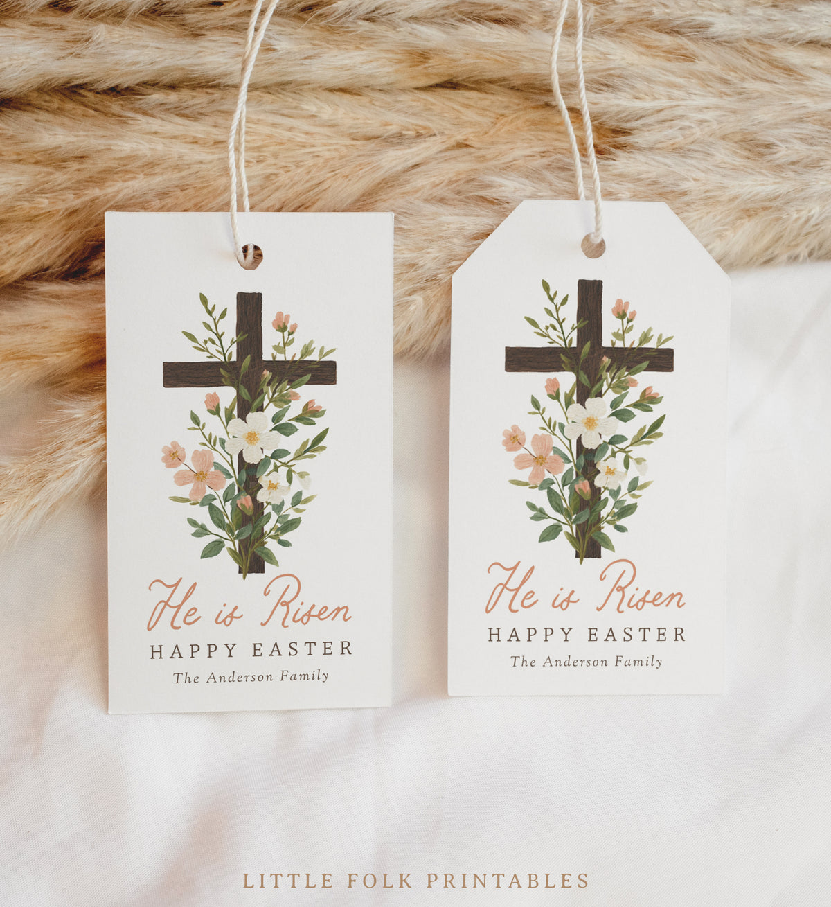 He is Risen Floral Cross Easter Tag