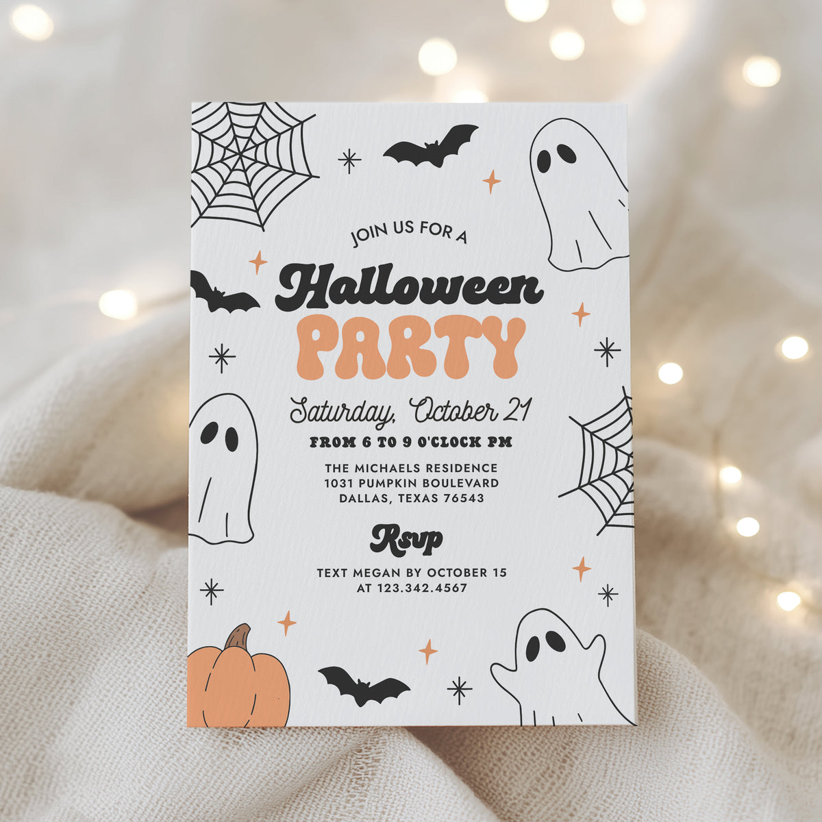 Black and Orange Retro Halloween Party Invitation