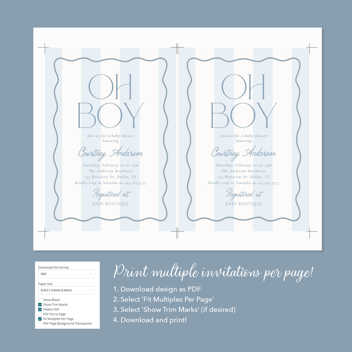 Modern Blue Stripe Baby Shower Invitation