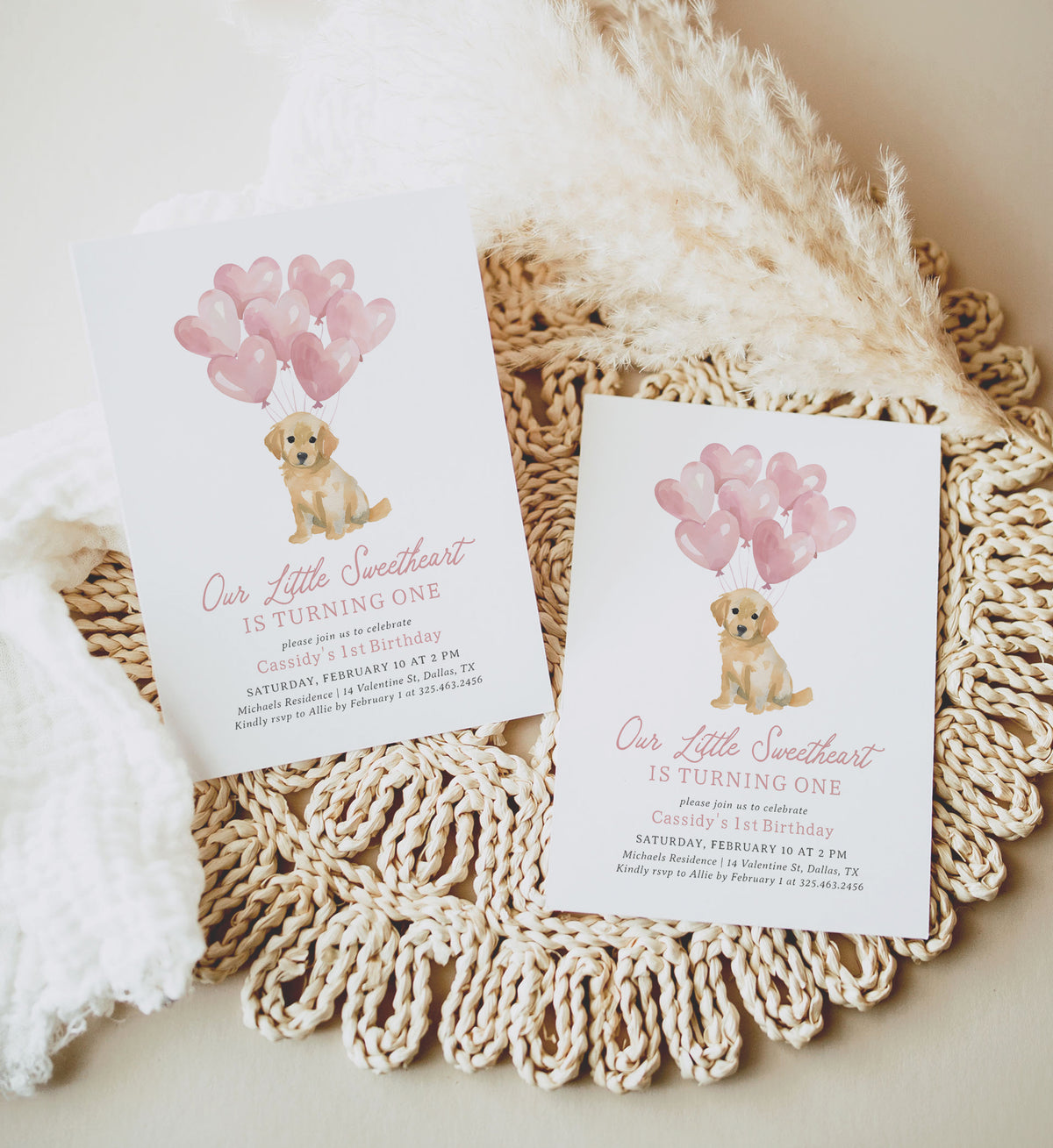 Little Sweetheart Golden Retriever Birthday Invitation
