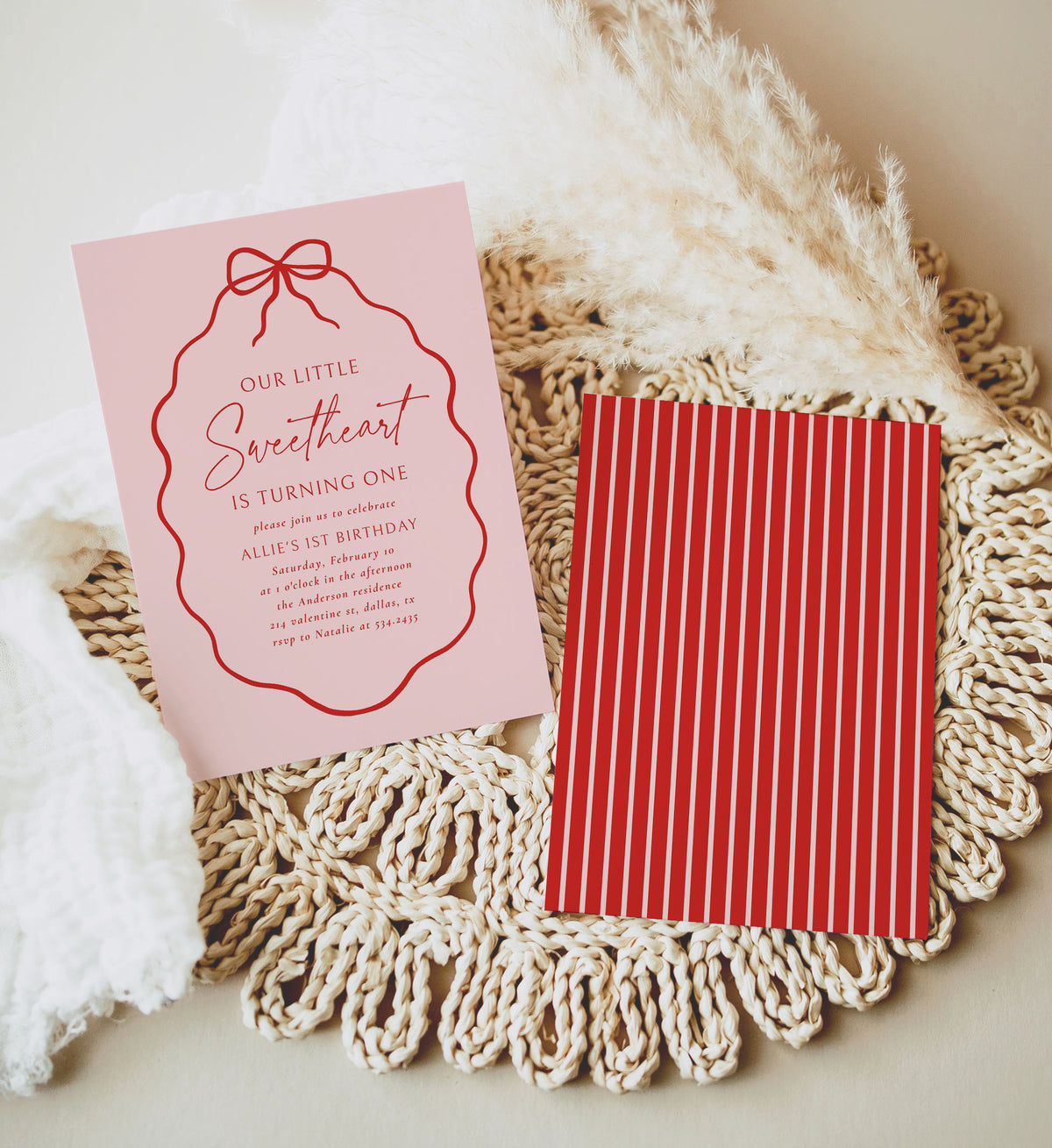 Little Sweetheart Hand Drawn Bow Birthday Invitation