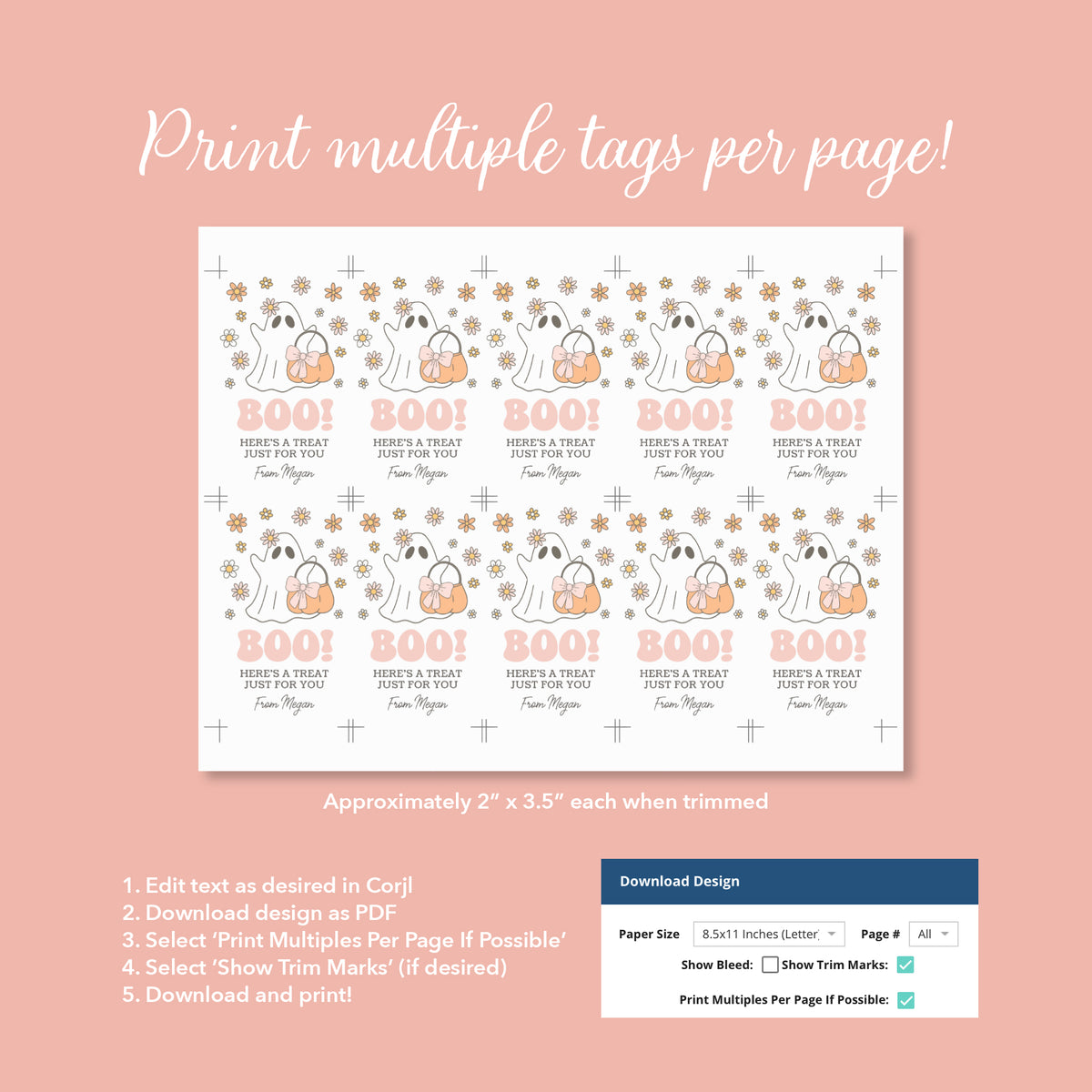 Halloween Tag Template (Floral Ghost)