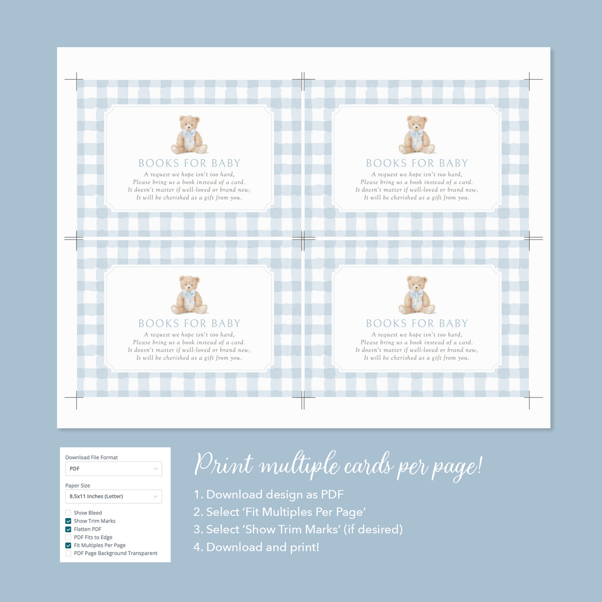 Blue Gingham Teddy Bear Books for Baby Card