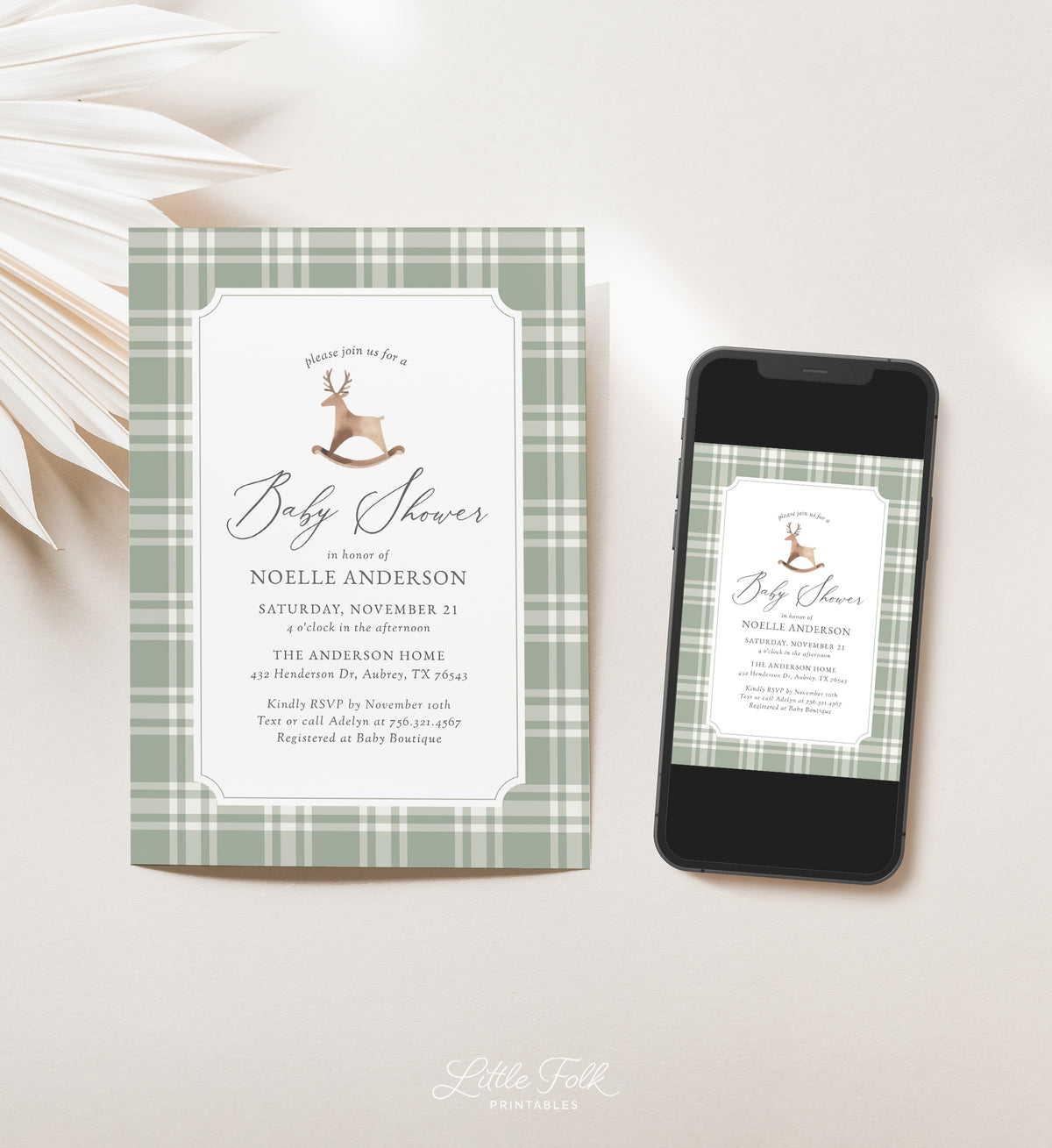 Rocking Reindeer Christmas Baby Shower Invitation