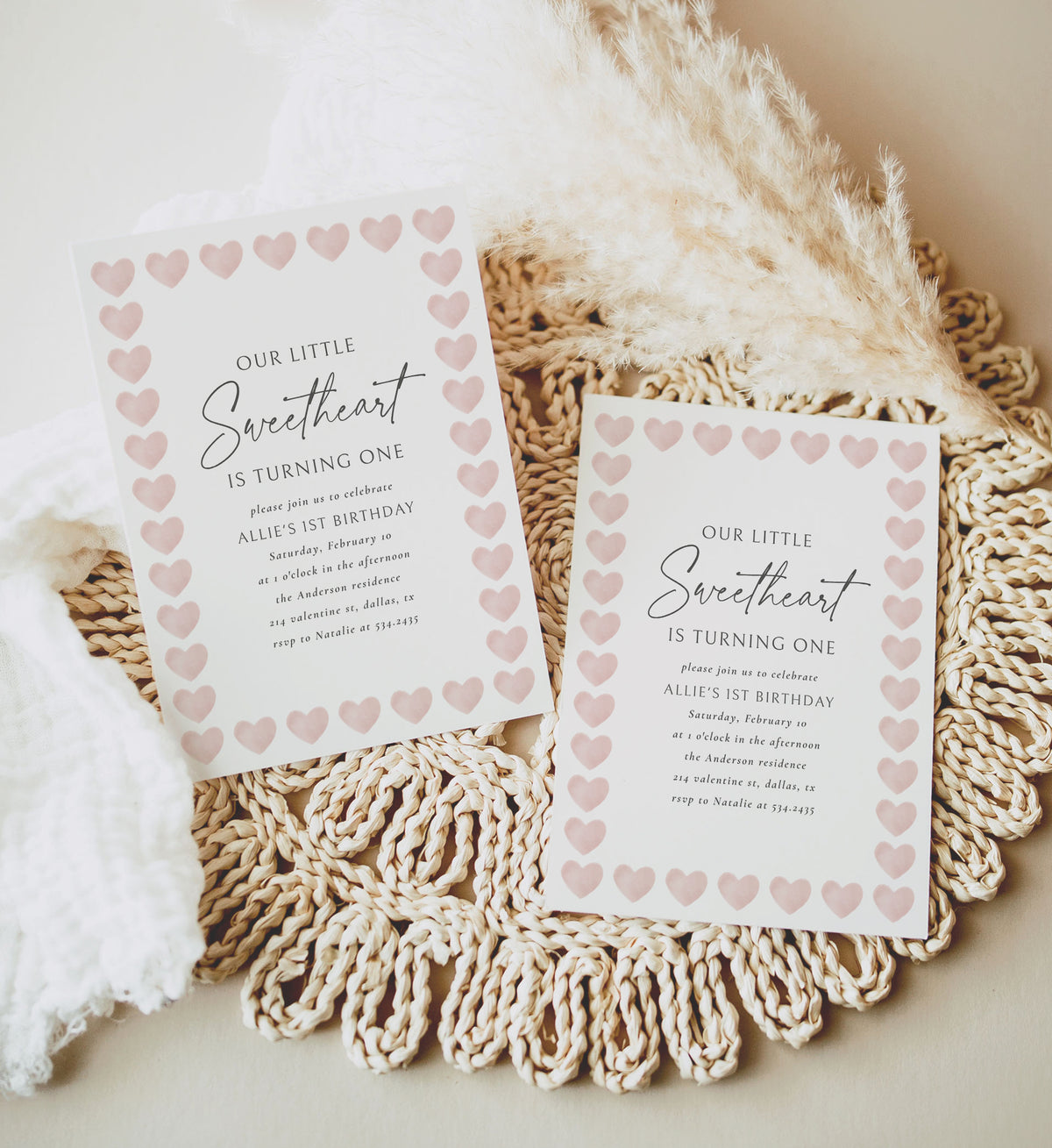 Little Sweetheart Pink Heart Birthday Invitation