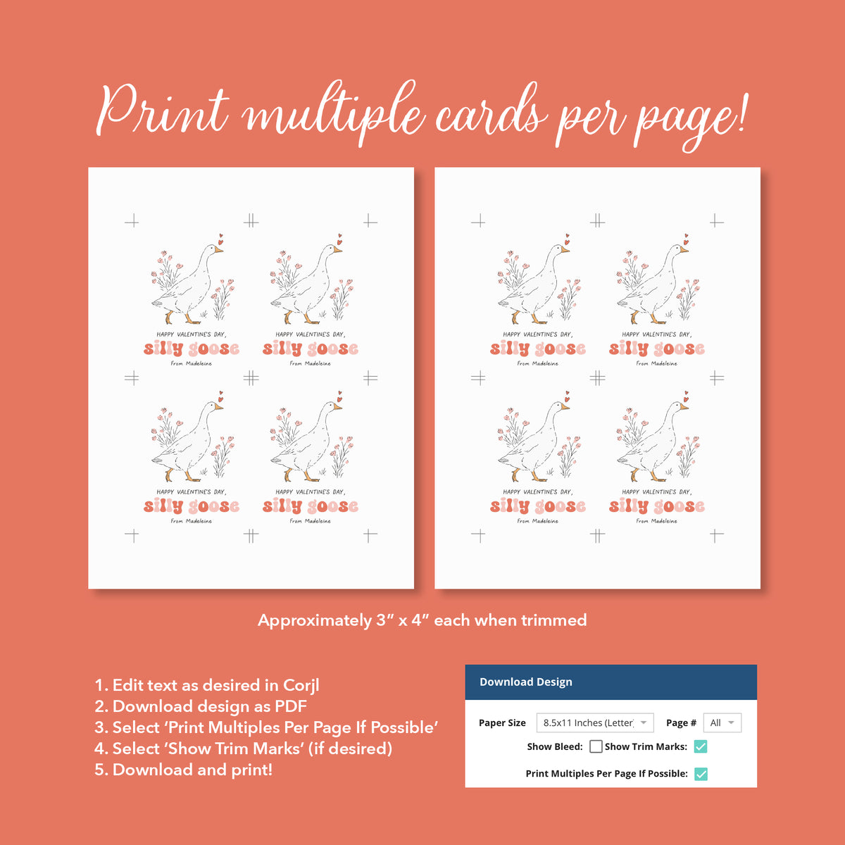 Silly Goose Valentine's Card Template