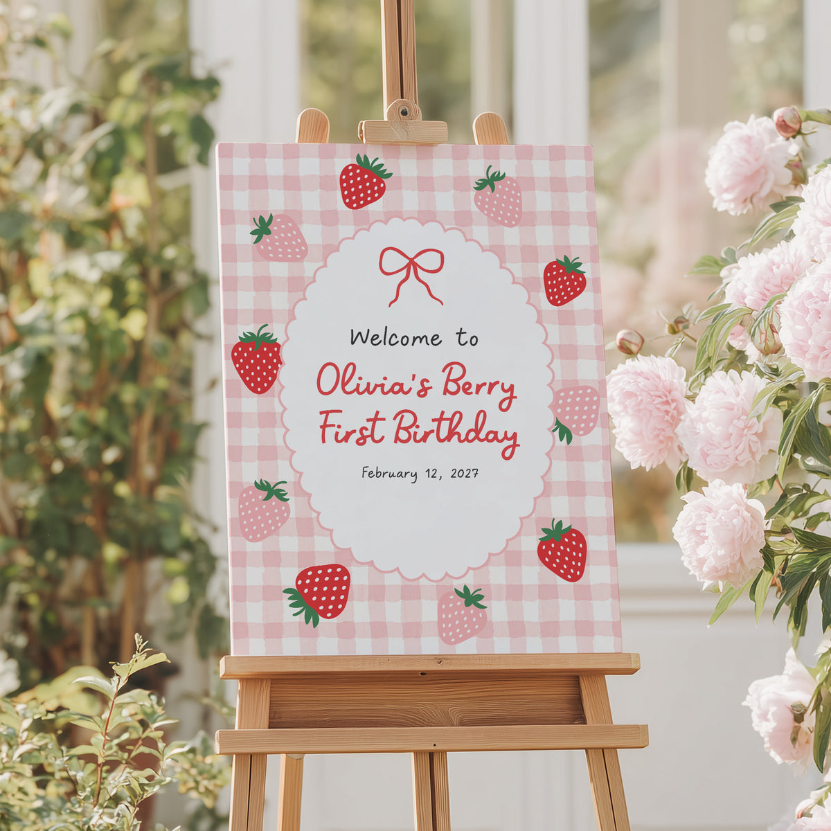 Strawberry First Birthday Welcome Sign