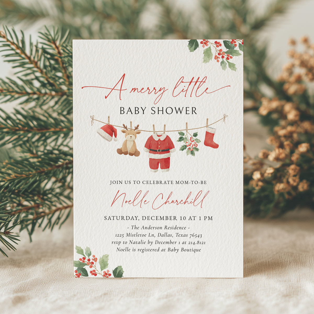 Santa Clothesline Baby Shower Invitation