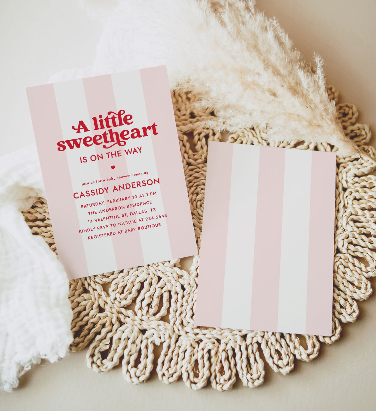 Little Sweetheart Pink Stripe Baby Shower Invitation