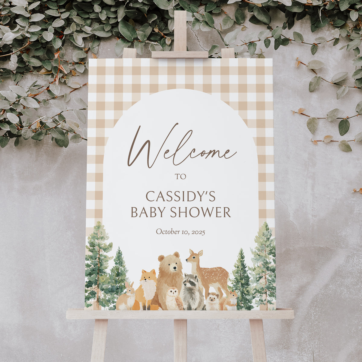 Woodland Gingham Baby Shower Welcome Sign