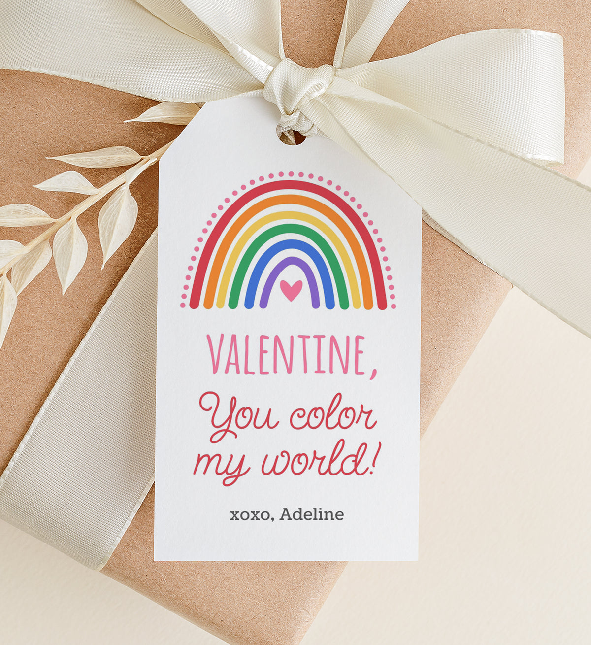 Colorful Rainbow Valentine's Rectangle Tag Template
