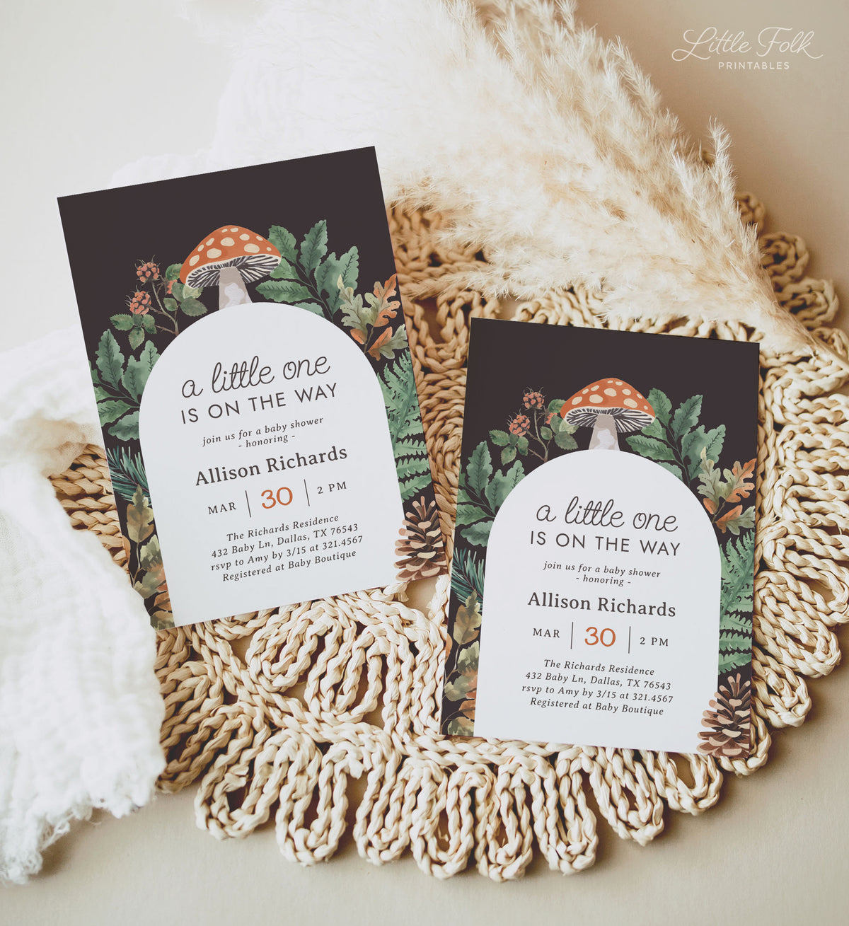 Woodland Mushroom Baby Shower Invitation Template