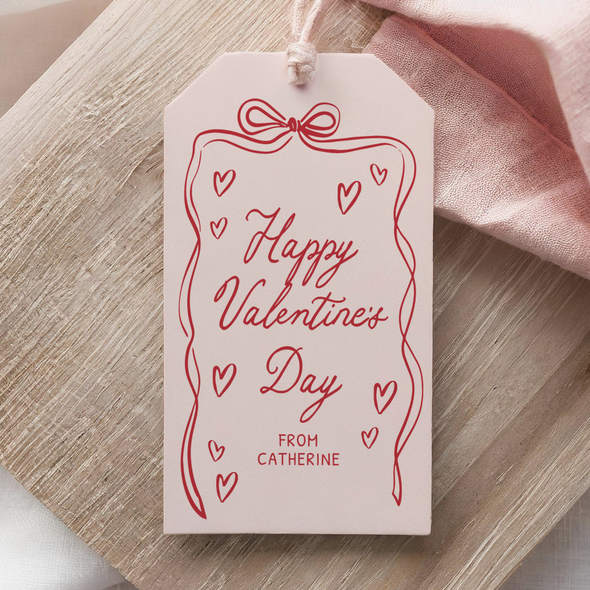 Red Hand Drawn Bow Valentine's Tag Template