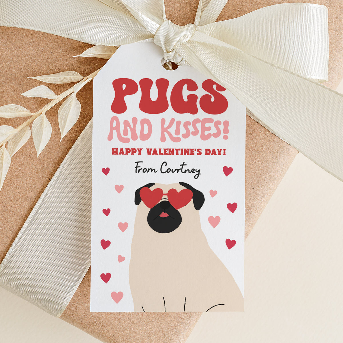 Pugs and Kisses Valentine's Tag Template