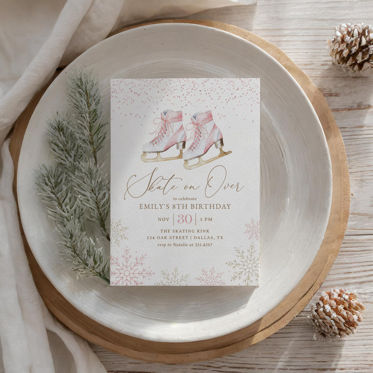 Pink Ice Skating Birthday Invitation