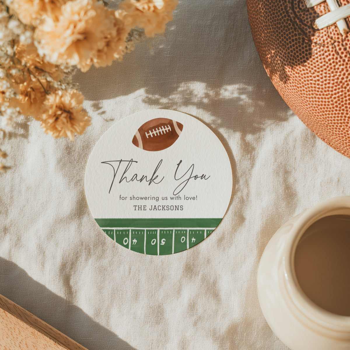 Football Baby Shower Round Favor Tag Template