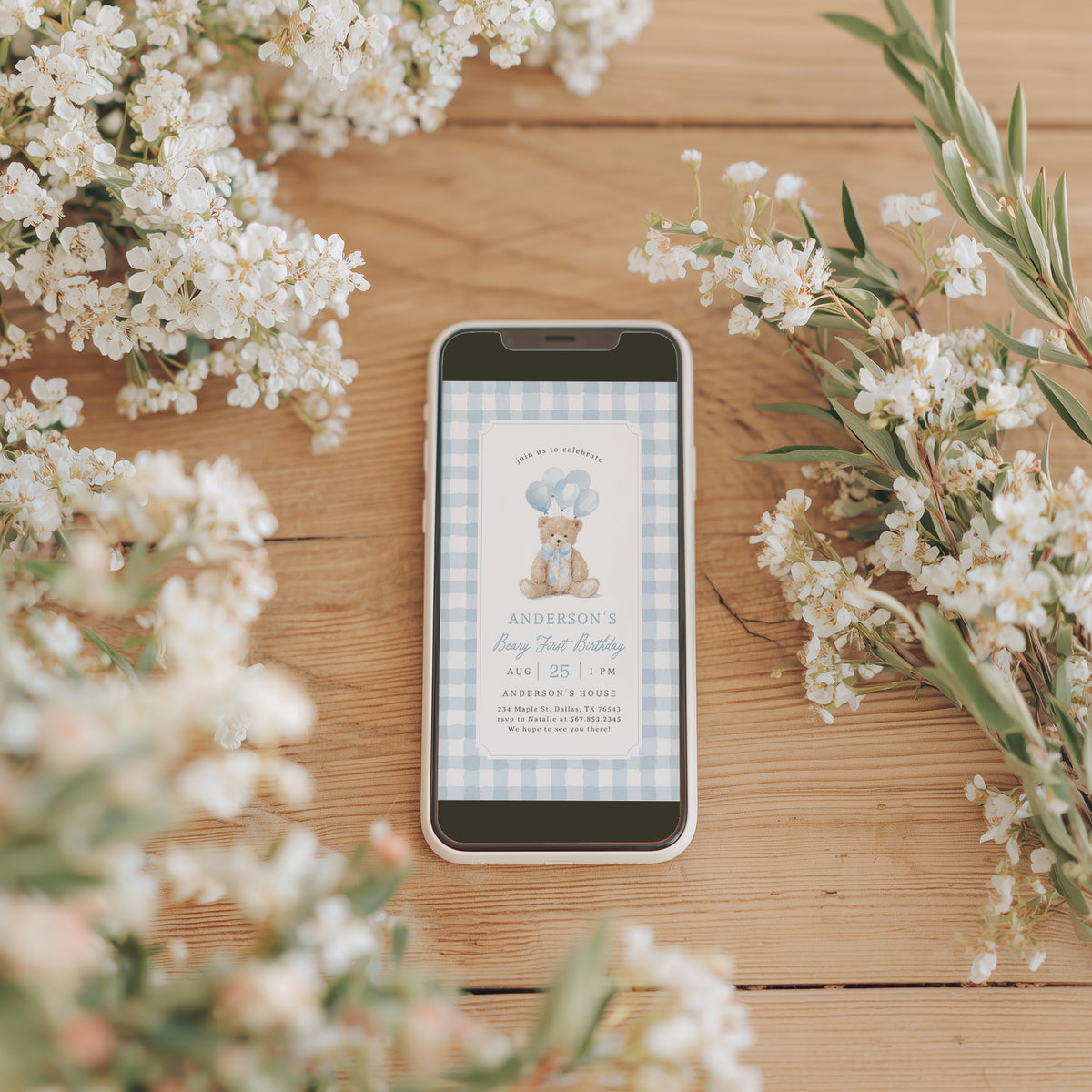 Blue Gingham Teddy Bear Birthday Bundle