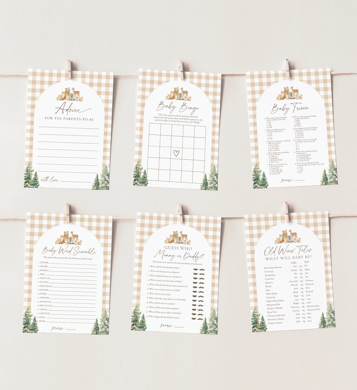 Woodland Gingham Baby Shower Games