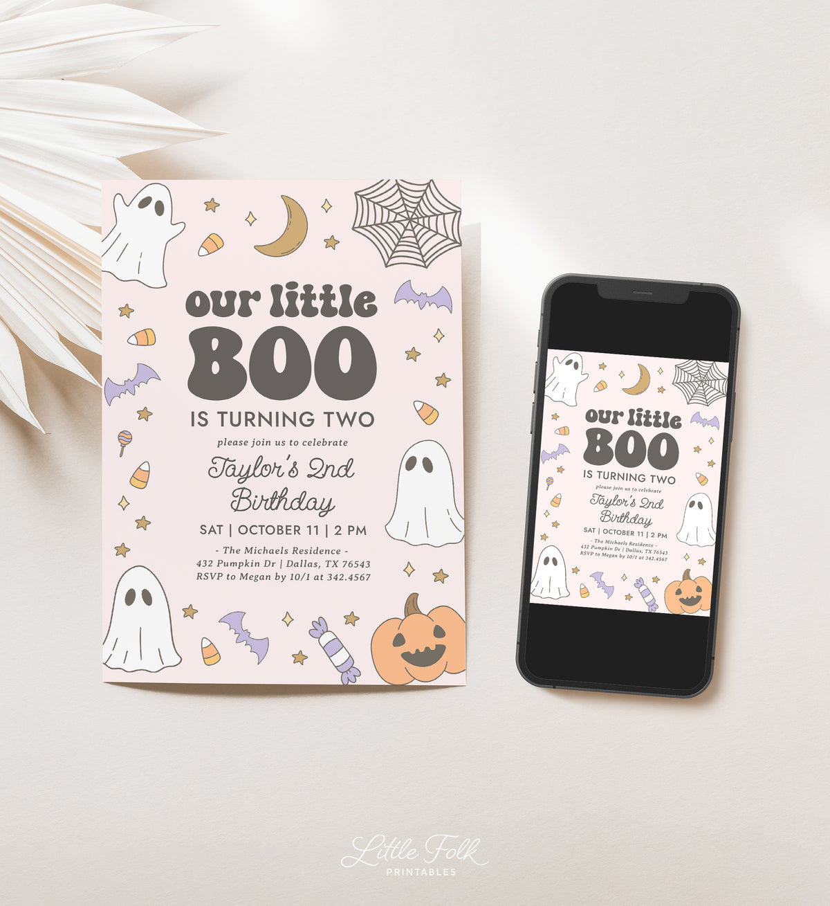 Little Boo Retro Birthday Invitation Template (Pink)
