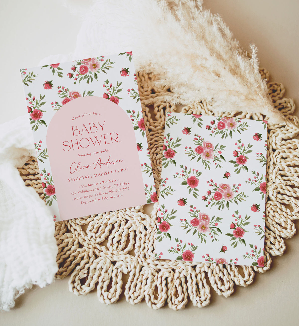 Preppy Pink Floral Baby Shower Invitation