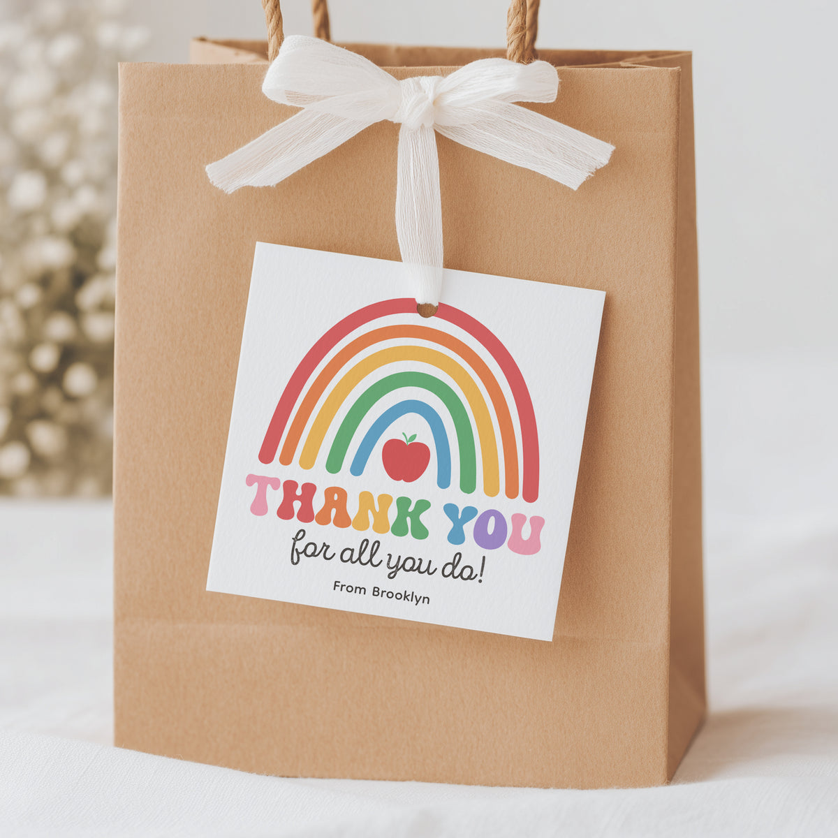 Square Retro Rainbow Teacher Appreciation Tag Template