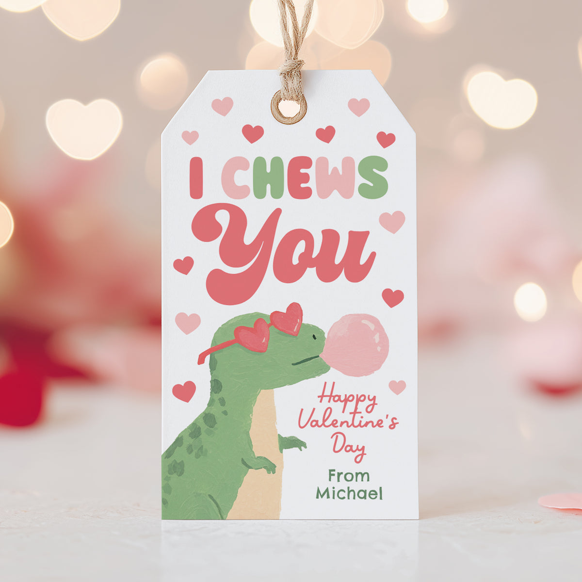 I Chews You Dinosaur Valentine's Tag Template
