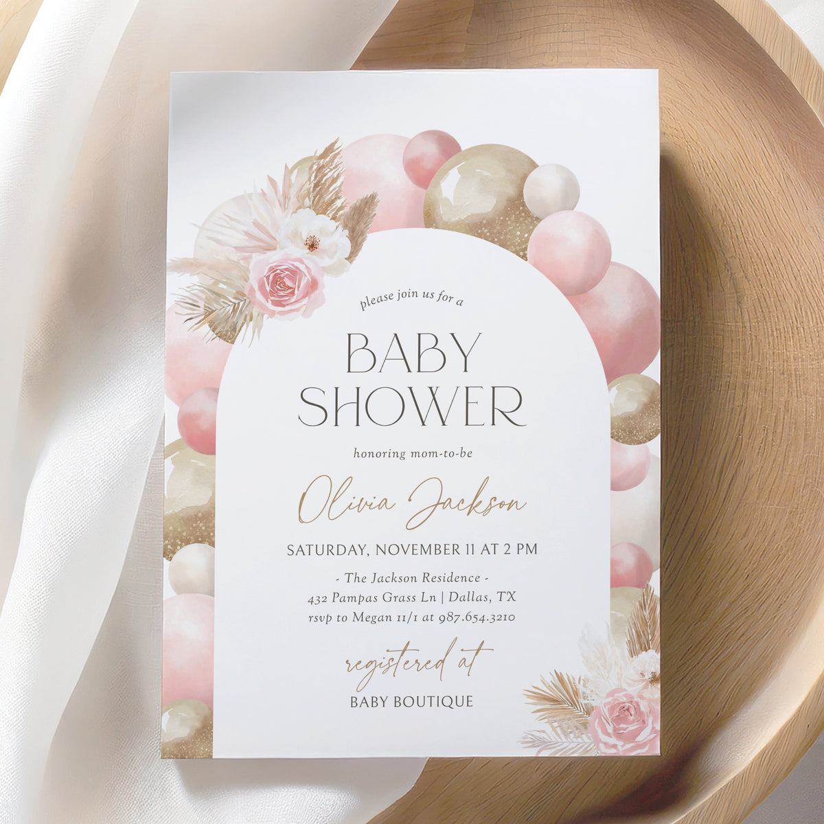 Pink Balloon Arch Baby Shower Invitation