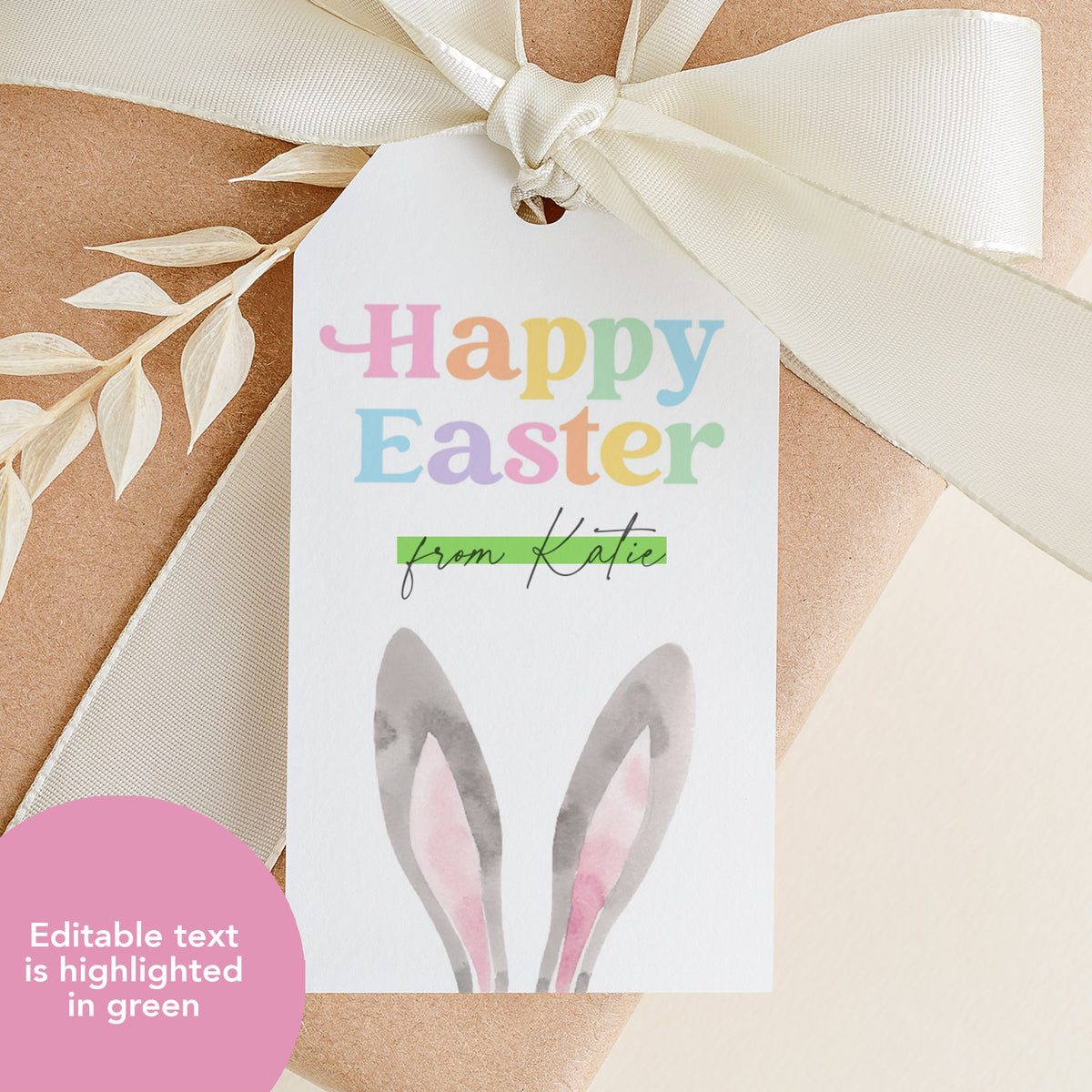 Bunny Ears Happy Easter Tag Template