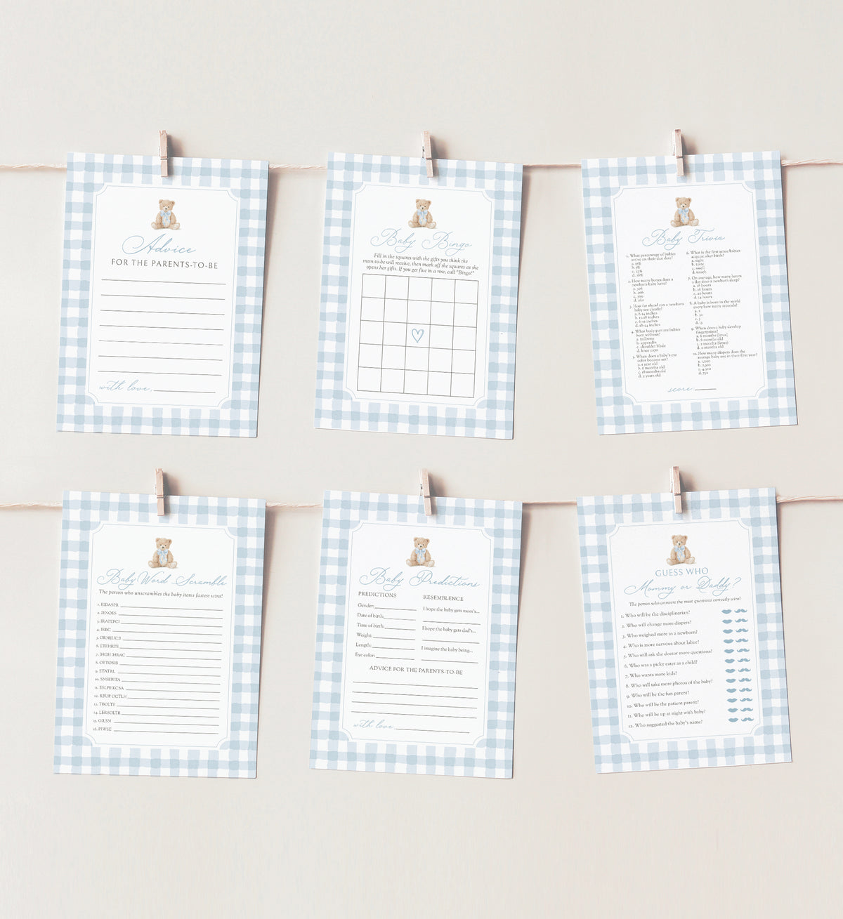 Blue Gingham Teddy Bear Baby Shower Games